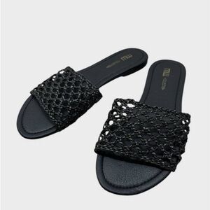 Ardene | 6 |  Black Woven Slide Sandals